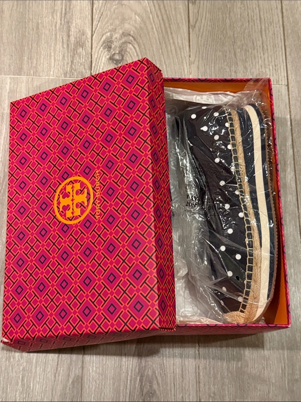 Tory Burch Navy Polka Dot Espadrille Slip-On
